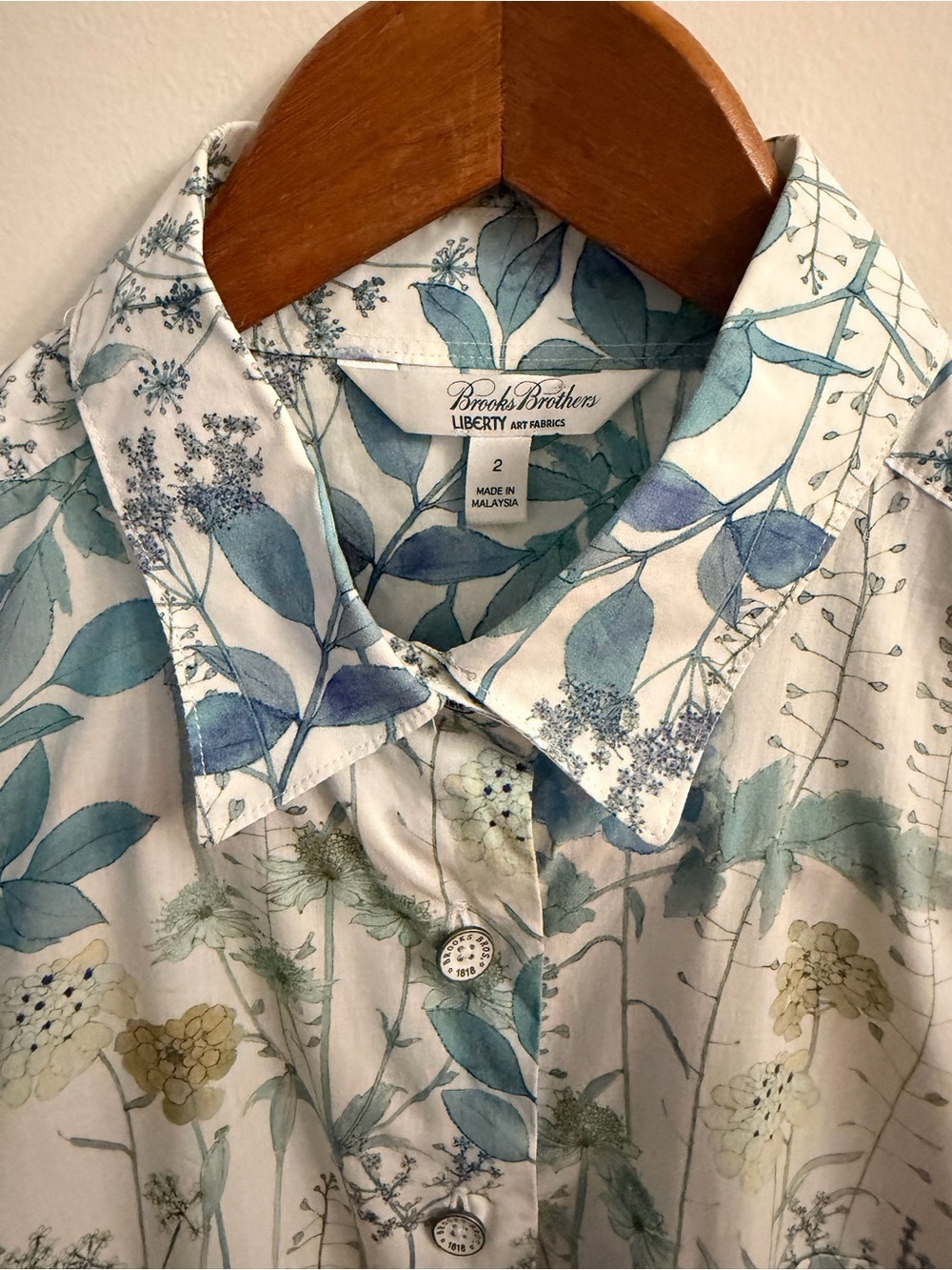 Liberty X Brooks Brothers White Button-Down Shirt with Floral Print